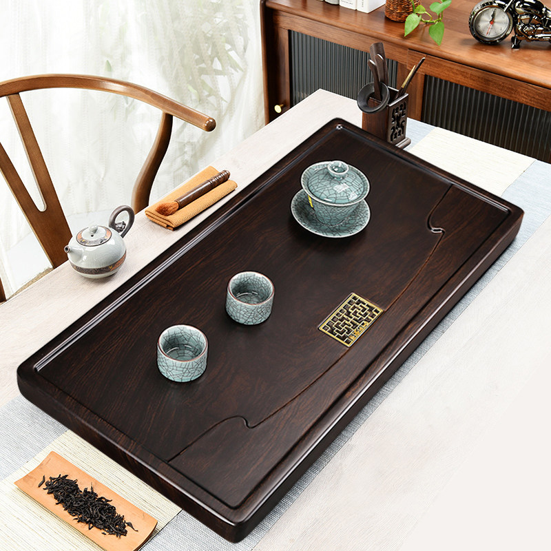 黑檀茶盘家用托盘轻奢现代简约客厅排水式茶具茶台彷整块实木原木