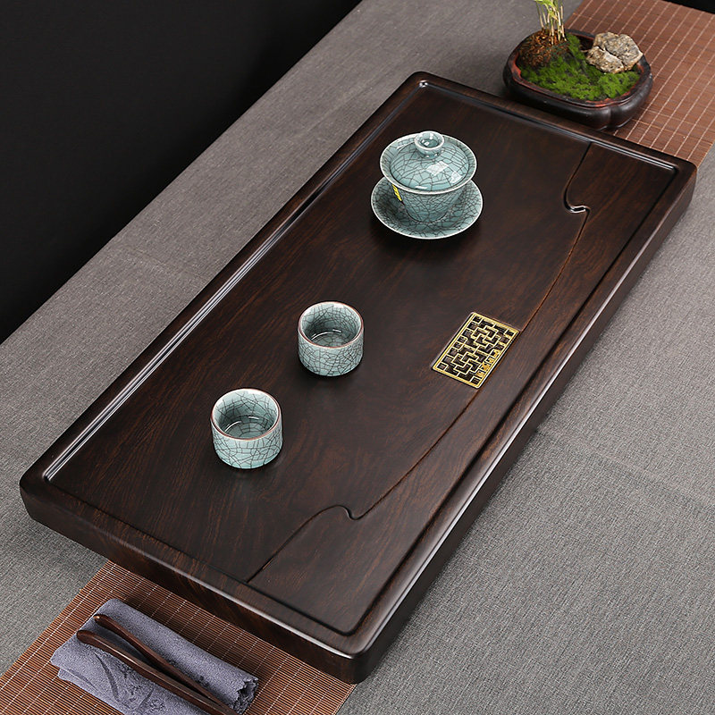 黑檀茶盘家用茶托盘简约轻奢现代中式排水整块实木平板大小号茶台