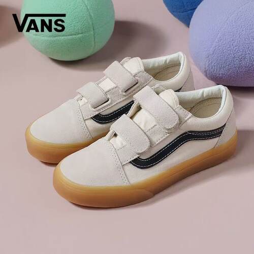 酷动城 Vans正品万斯中大童防滑耐磨舒适轻便百搭低帮魔术贴板鞋