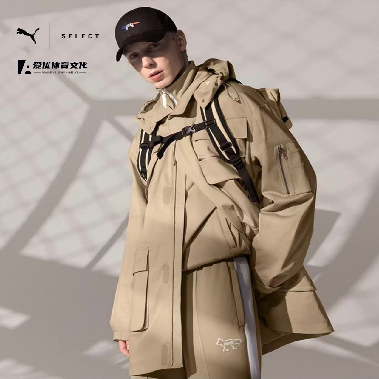 Puma xMS 彪马联名保暖中长款梭织连帽多口袋户外工装夹克外套
