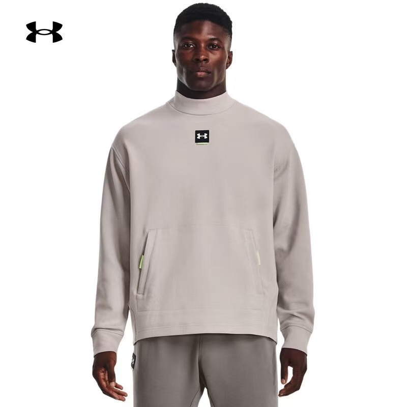 Under Armour纯色简约图案立领长袖针织高领训练运动卫衣男款灰色