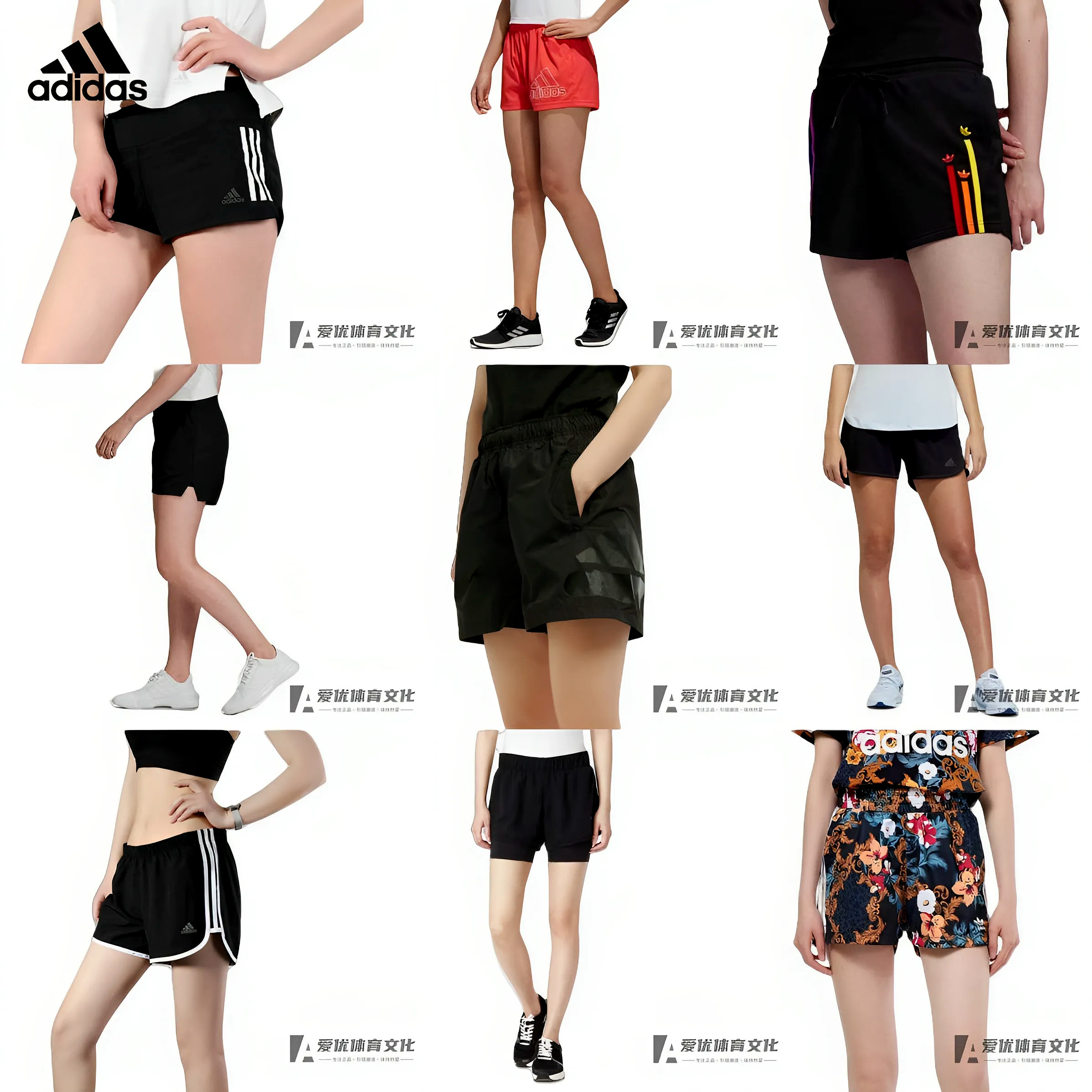 Adidas阿迪达斯多款热辣裤女式运动训练针织短透气跑步运动短裤
