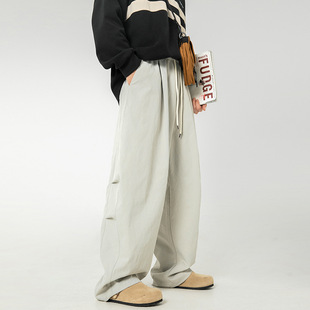 BSON布森日系复古2025夏季新款长裤宽松潮牌微收脚抽绳裤加绒