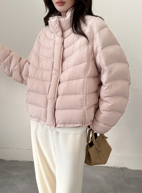 设计感排骨感立领羽绒服女短款2025冬装新款韩版简约90白鸭绒外套