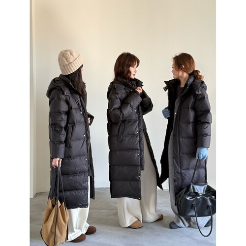 百搭黑色中长款过膝羽绒服女韩版