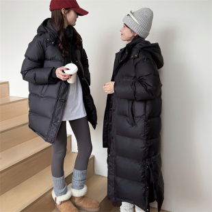 白鸭绒宽松过膝外套加厚 冬装 简约通勤黑色羽绒服女中长款 2025新款