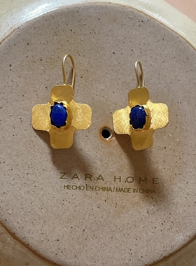现货 西班牙ApresSki耳环Nuit18k金蓝色宝石复古小众花朵质感耳钉