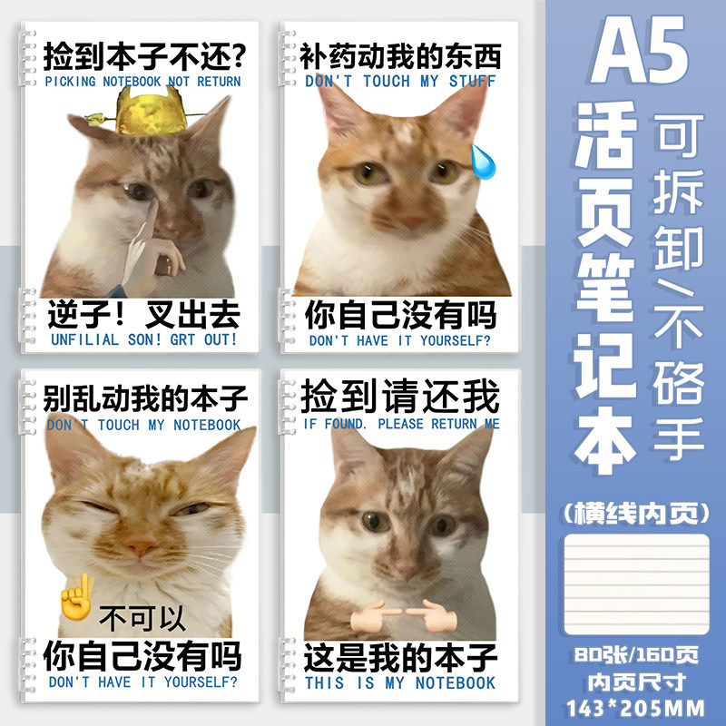 A5歪嘴小猫活页横线笔记本