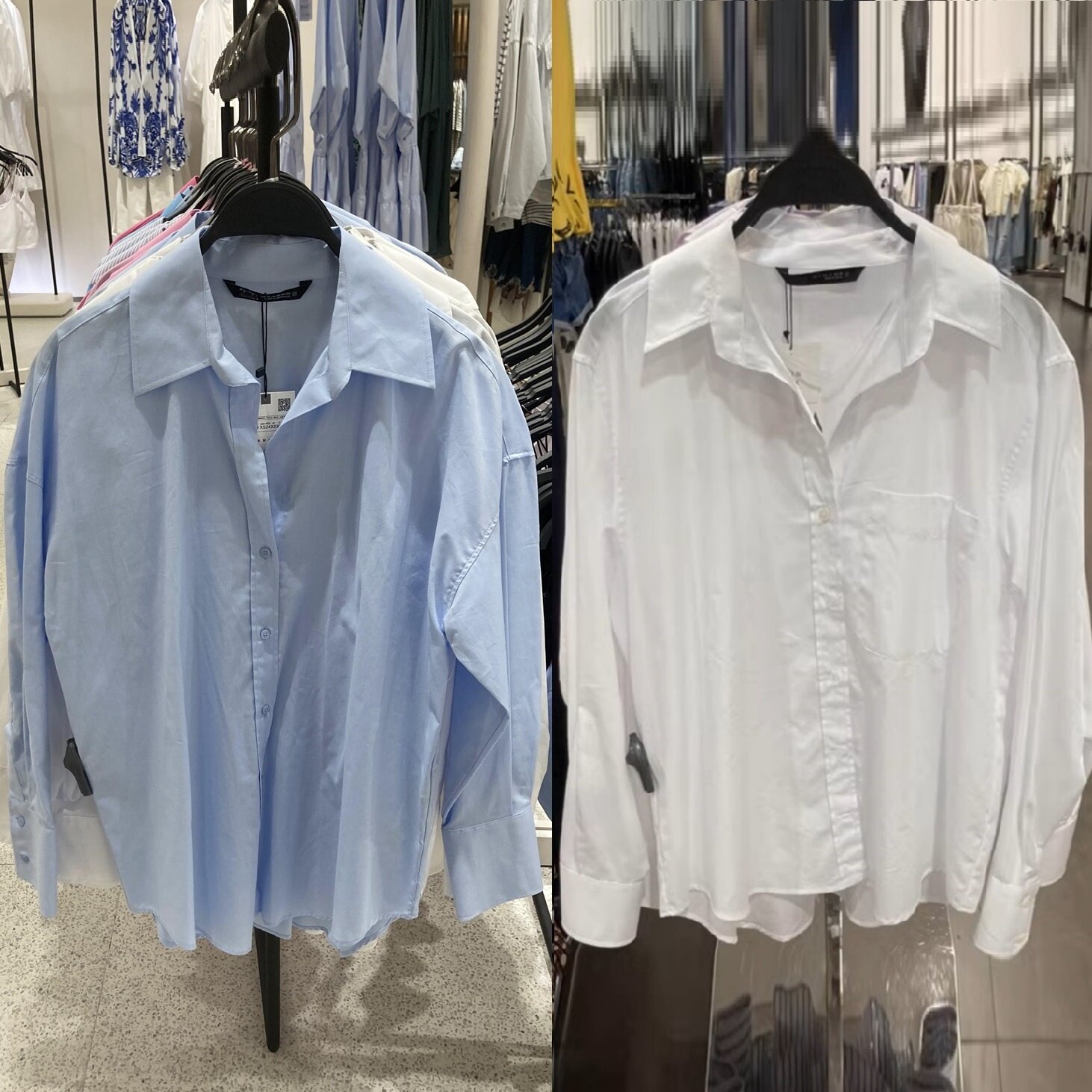 宽松休闲单排扣蓝色纯棉府绸衬衫