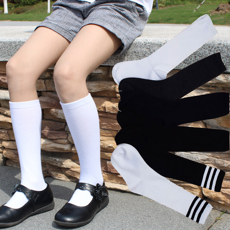 儿童中筒袜纯棉男童条纹袜女童春秋白色半筒袜学生校服腿袜半截袜