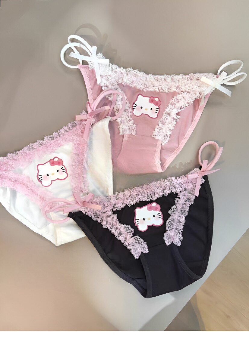 卡通三角裤蕾丝边一字带kt少女hello kitty三内裤套装 凯蒂猫