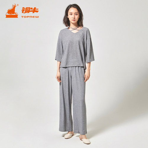 铜牛系列春季罗纹家居长裤