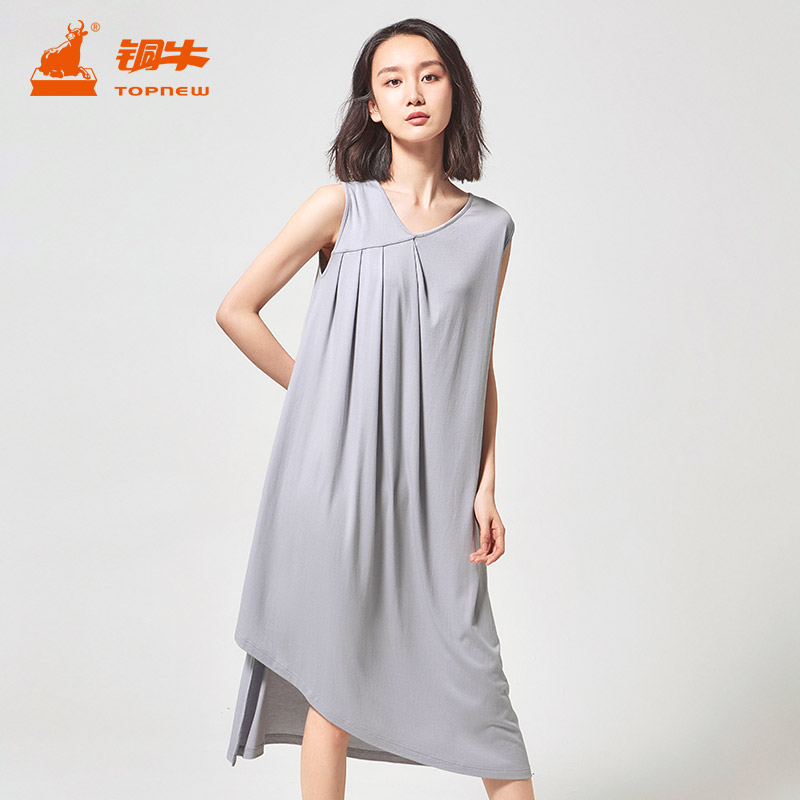 睡裙不对称罗纹居家睡裙夏季