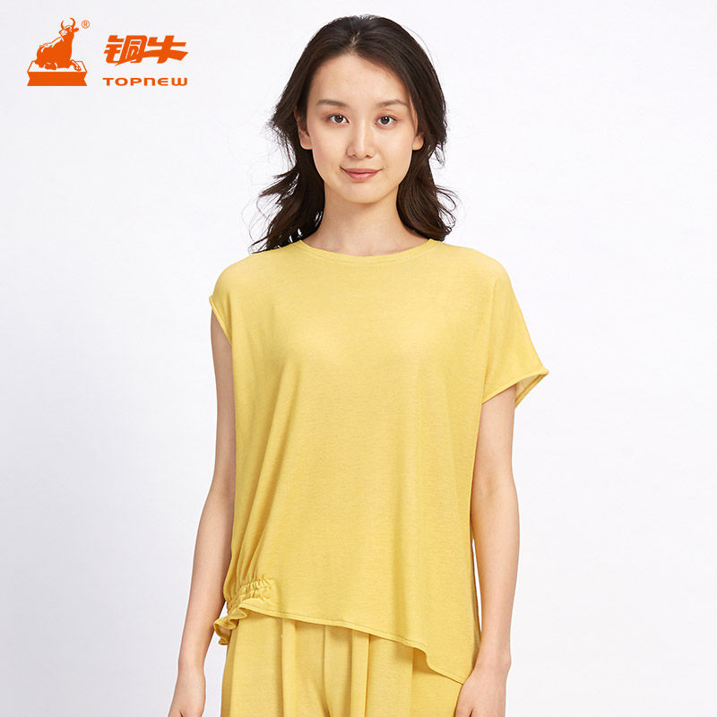 铜牛BLESS夏 双色罗纹睡衣居家女衫舒适清新文艺T恤VB057
