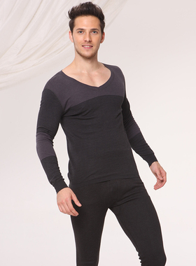 Topnew/铜牛男士秋衣秋裤套装V领条纹男士内衣NN014