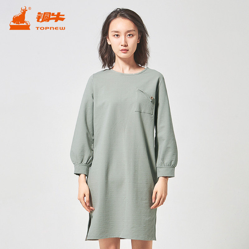 铜牛新款长袖连衣裙家居裙睡裙