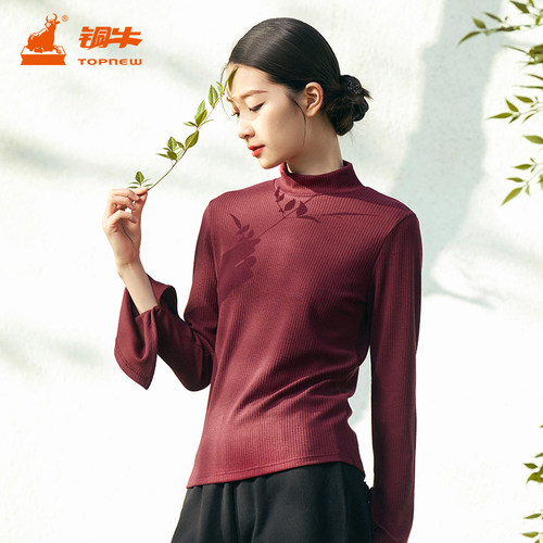 铜牛细条罗纹布半高领女打底衫