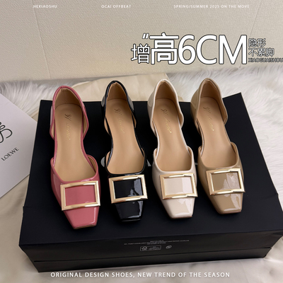 法式金属方扣内增高中空玛丽珍鞋女2026年新款一脚蹬通勤浅口单鞋