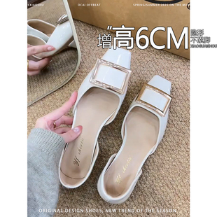 单鞋 不累脚一脚蹬气质时尚 女 增高6cm方扣中空浅口玛丽珍鞋 羊皮版