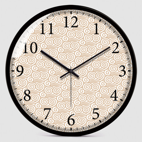 新中式祥云复古印花钟表挂钟客厅家用时钟挂墙静音石英钟免打孔钟