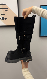 毒液靴2025秋冬新款韩版麂皮厚底增高骑士靴女百搭马丁靴长筒靴子