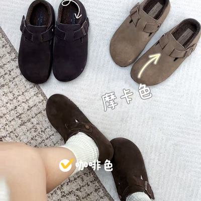 加绒磨砂勃肯鞋女增高一脚蹬