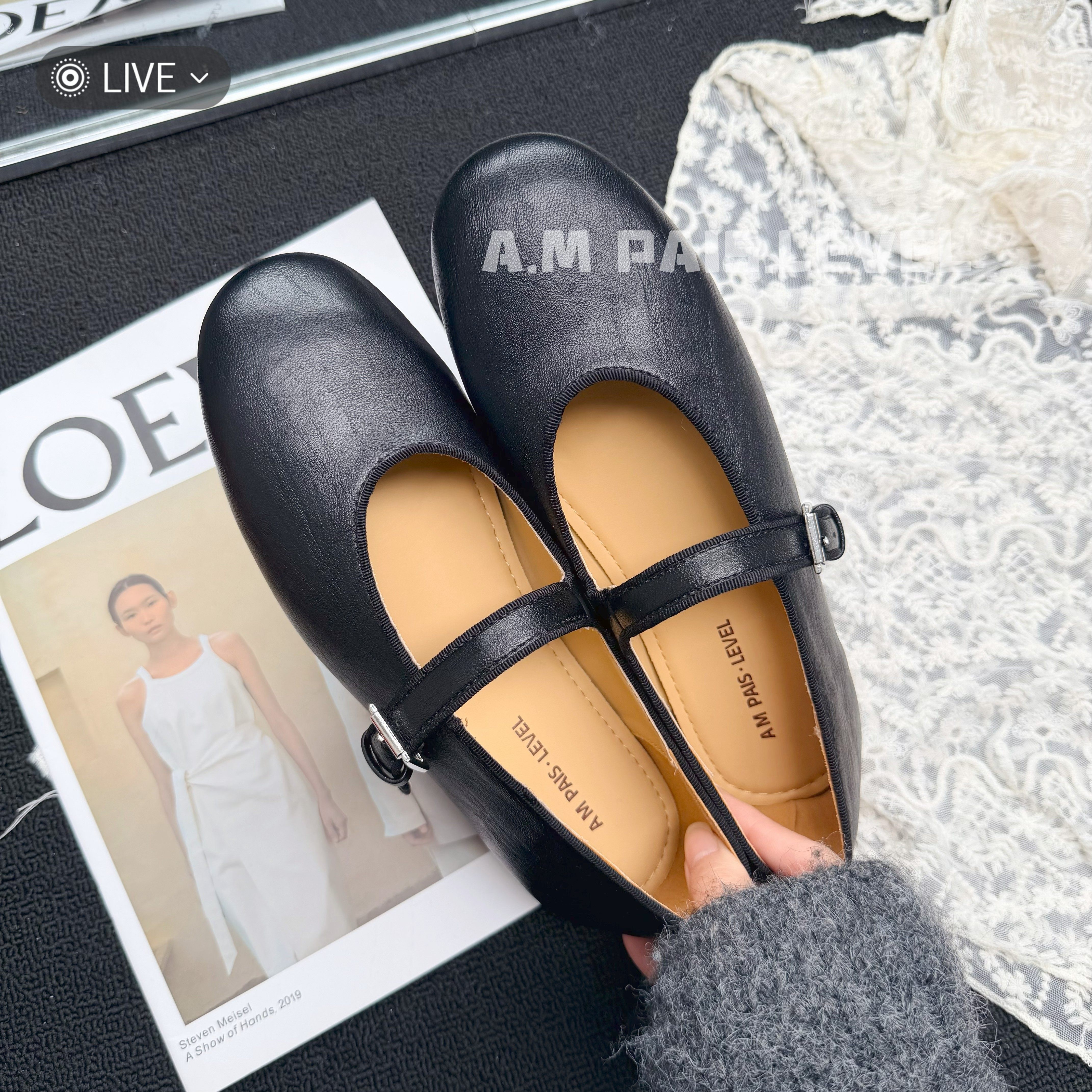 AMPL~牛胎皮芭蕾玛丽珍女鞋26春款法式复古一字扣单鞋平底奶奶鞋