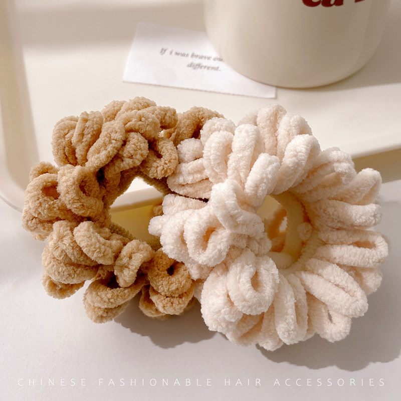 秋冬毛绒头绳在逃公主泡面大肠发圈低扎丸子头高级感皮筋皮套女生