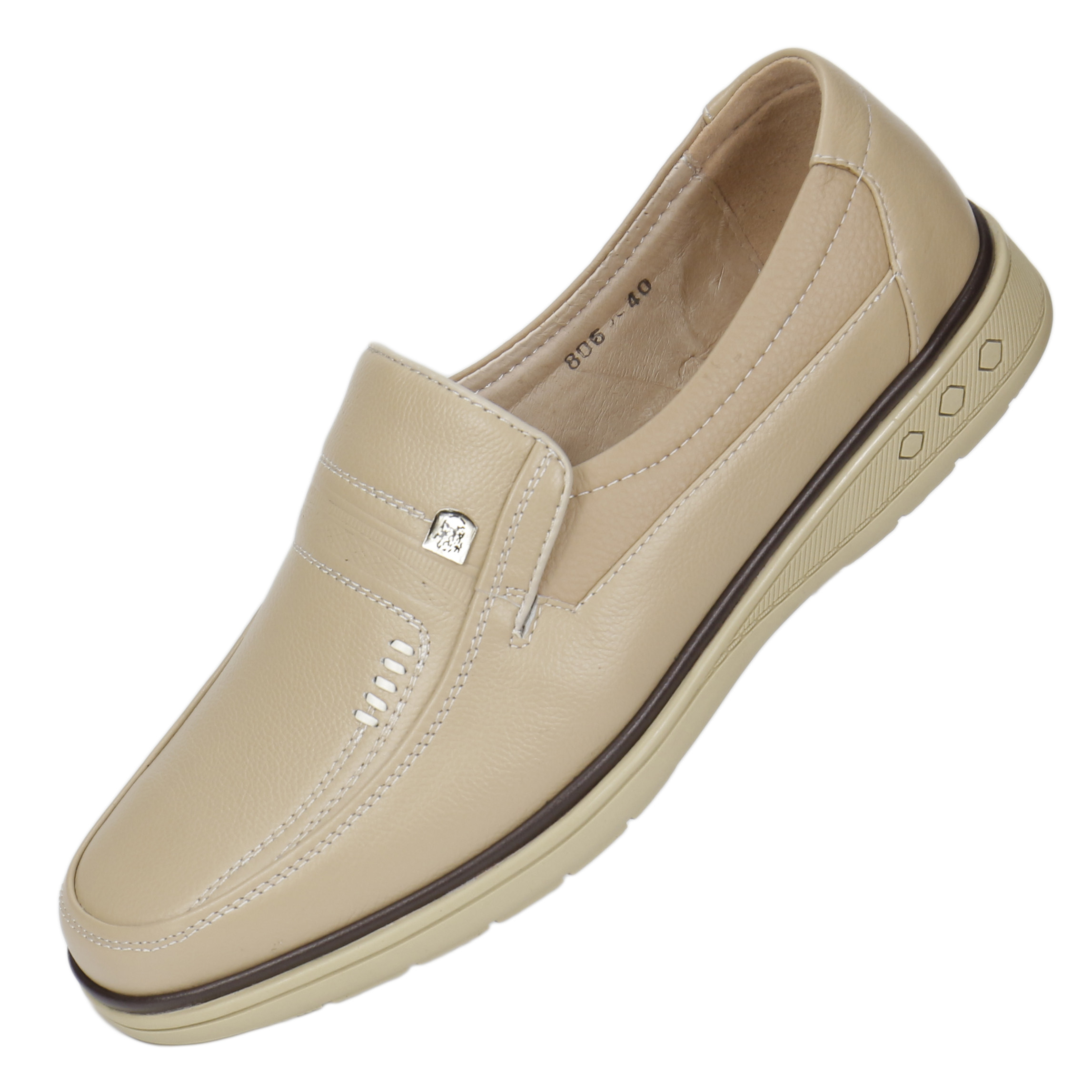 新款真皮男士休闲鞋米黄色浅色牛筋底皮鞋软底爸爸鞋商务休闲男鞋