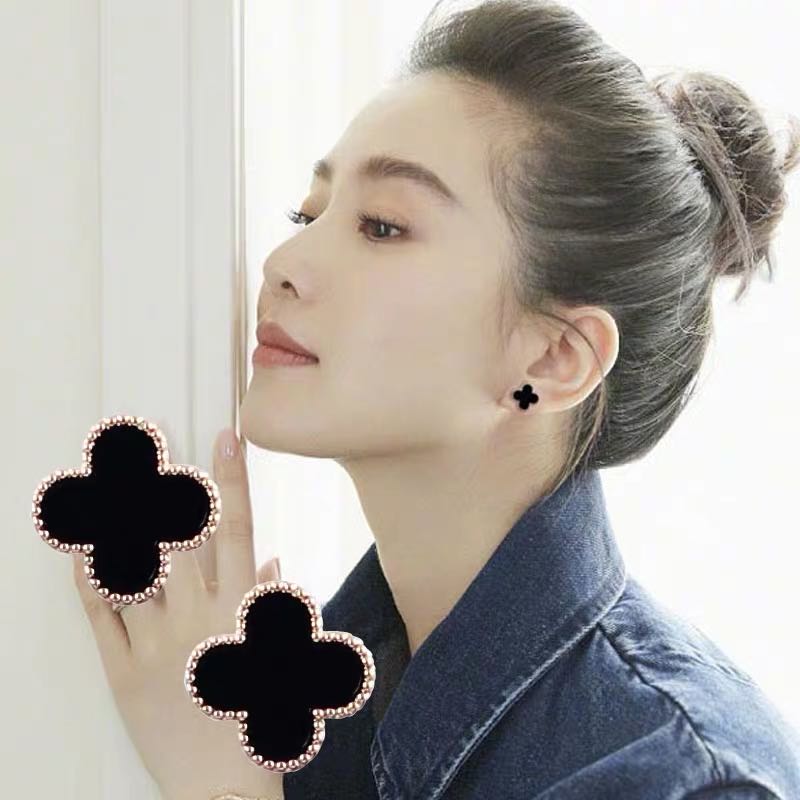 925纯银四叶草耳钉女镶钻2020新款潮耳环耳坠简约网红气质防过敏