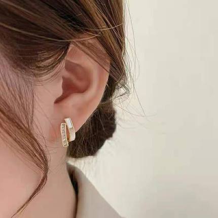 925纯银贝壳双层耳钉女小众简约防过敏气质耳环高级感耳圈耳饰品