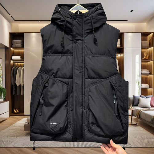 2025冬季新款男士羽绒马甲连帽加厚潮流工装马夹情侣保暖坎肩外套