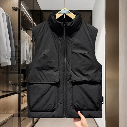 冬季新款男士羽绒马甲立领工装马夹情侣潮休闲保暖白鸭绒坎肩外套