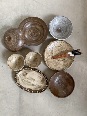 侘寂风山野风二人食餐具新中式复古粗陶餐具家用碗盘菜盘菜碗鱼盘