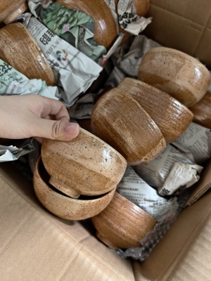 景德镇高温釉下彩纯手工小碗仿木纹粗陶米饭碗粥碗甜品碗