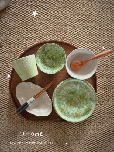 LLHOME春夏莫奈  一人食餐具绿色系小清新小众餐具女生礼物手绘杯