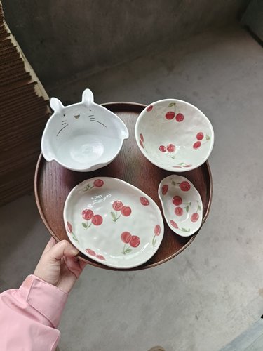 一人食餐具 可爱小清新樱桃手绘餐具釉下彩餐具早餐打卡减脂打卡