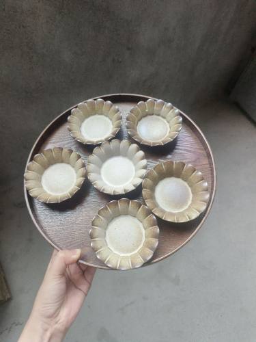 景德镇粗陶窑变侘寂风日式味碟敞口调料碟小碟复古味碟花边小碟