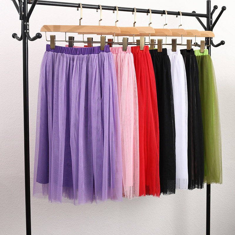 广场舞裙子女新款半身裙大码舞蹈裙纱裙跳舞的裙中裙夏季黑色红色