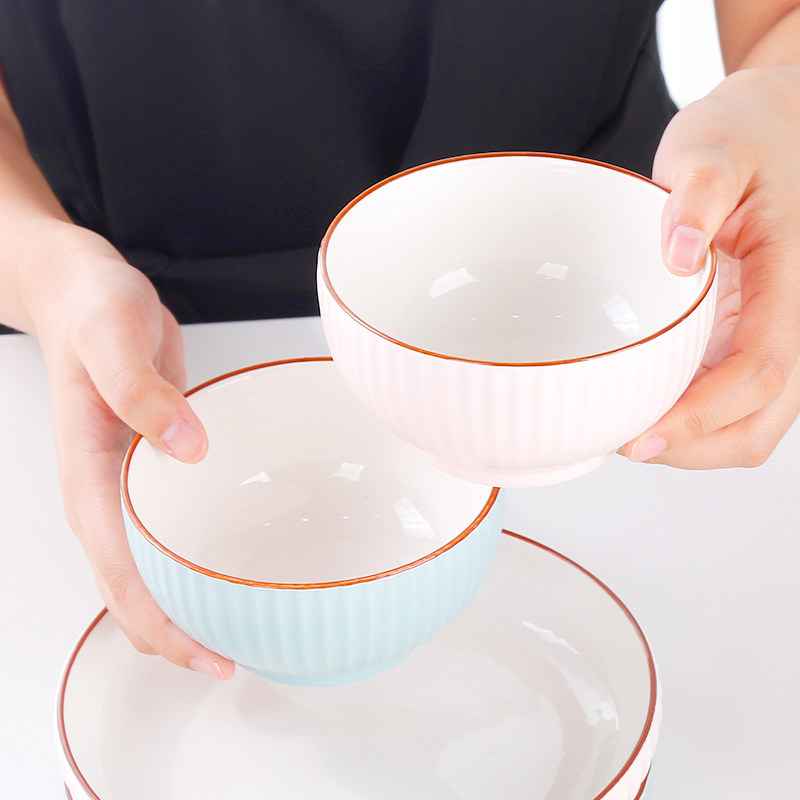 纯色简约北欧风ins马卡龙色米饭碗家用情侣碗2人吃饭小碗一人一碗