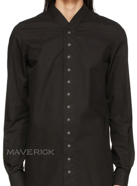 ro风格新款无领衬衣修身长袖摁扣Faun衬衫