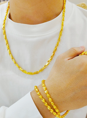 金包银男款细项链车花瓜子颈链