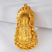 黄金吊坠男火焰观音牌挂坠编绳项链999足金包银菩萨佛头平安无事