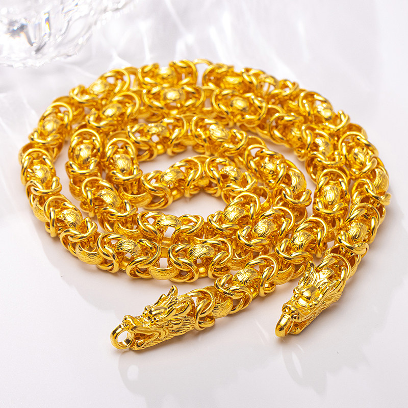 金包银项链男款霸气双龙头龙骨颈链999黄足包银正品粗链子可回收