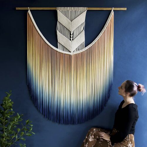 手工编织染色艺术挂毯 民宿样板房沙发床头背景墙装饰风景画挂饰