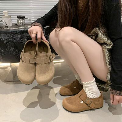 全包勃肯鞋女2025春秋季新款复古休闲平底单鞋懒人鞋内增高豆豆鞋