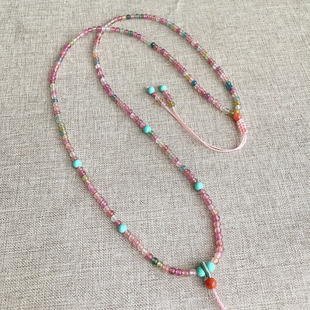 天然彩色碧玺项链水晶珠链脖颈吊坠绳编绳金葫芦佛公挂绳花钱挂绳