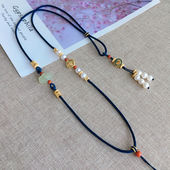 原创手工编织女项链吊坠绳玉石定制精编平安扣蜜蜡黑绳子中国风