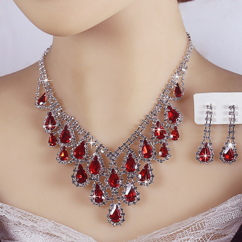 新款新娘水晶满钻项链耳环套装精致高档结婚纱礼服项链配饰品演出