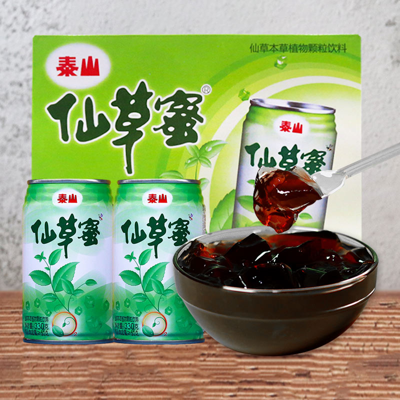 泰山仙草蜜330ml*12整箱大罐装颗粒凉茶饮料烧仙草冻黑凉粉罐头 咖啡/麦片/冲饮 凉茶 原图主图